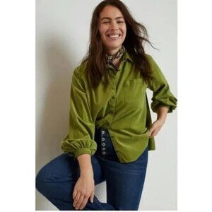Anthropologie Pilcro Sigourney Corduroy Button Down Shirt Green Womens 2X